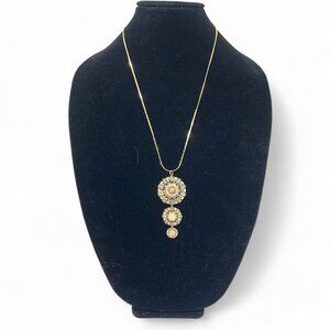 Vintage Repurposed Necklace Gold Tone Cocoon Link Chain & Filagree Pendant 24"